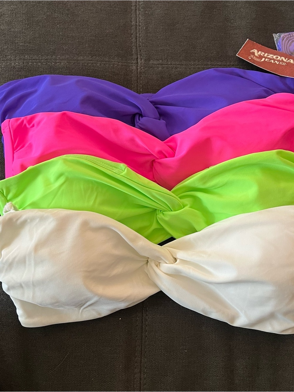 Arizona Jean Co. Twist Front Bandeau Swim Set in Purple, Hot Pink, Lime & White
